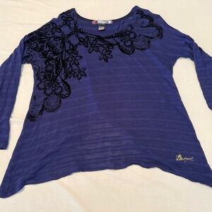 Desigual Long Sleeve Top in Purple with Black Floral Accents